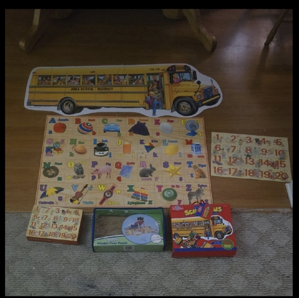 School Puzzle Set with Alphabet and Numbers